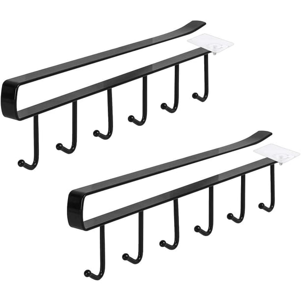 Soporte para 2 tazas debajo del gabinete, estante para tazas, ganchos para colgar tazas, cinturones de corbata, colgador de toallas, organizador de almacenamiento, estante de secado, sin taladrar (neg JFHHH pequeña