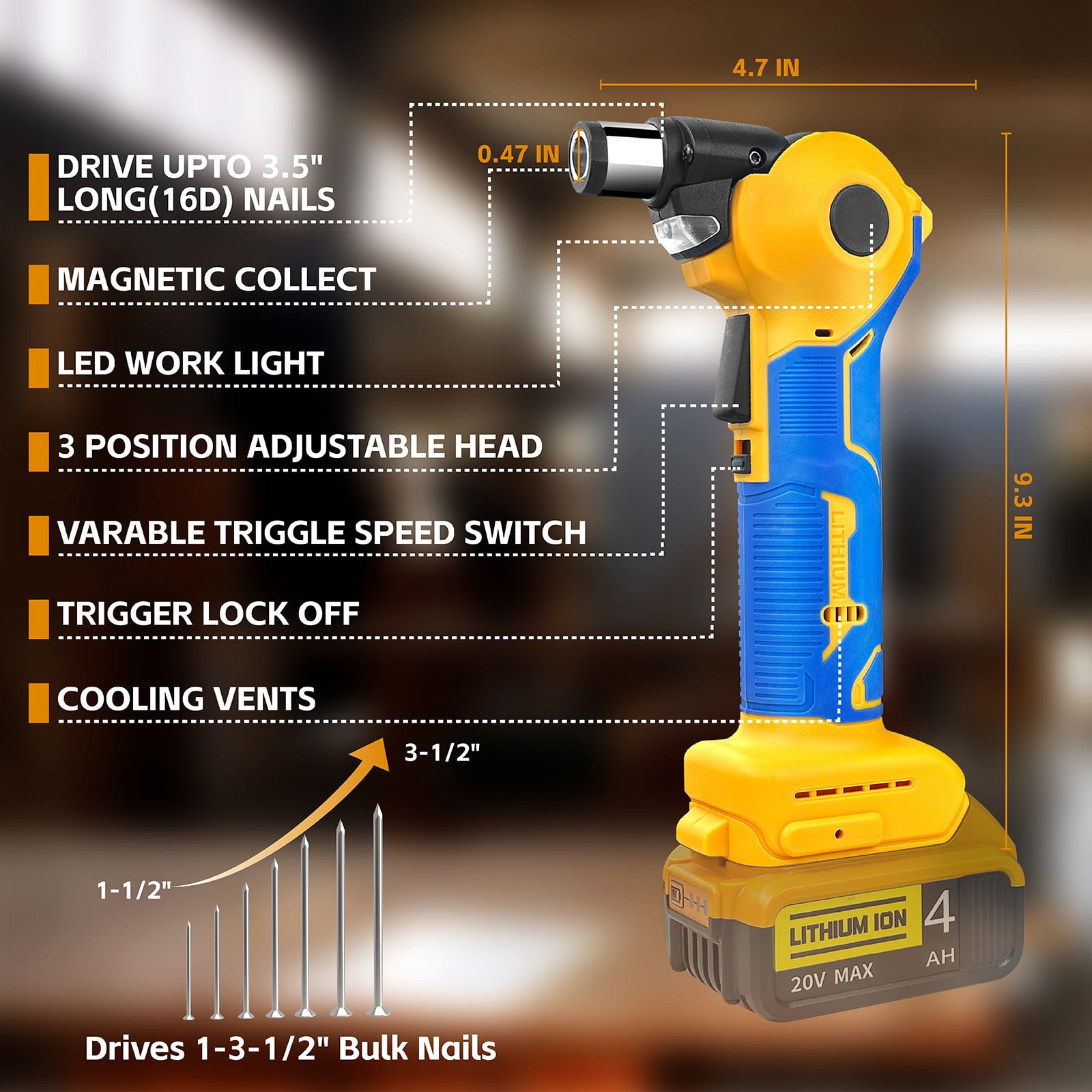 Cordless Palm Nailer Compatible with Dewalt 20V Max Battery(NO Battery), Auto Hammer with Magnetic Collet, 14000 RPM, Brushless Power Nailer for Joist Hangers, Tight Spaces