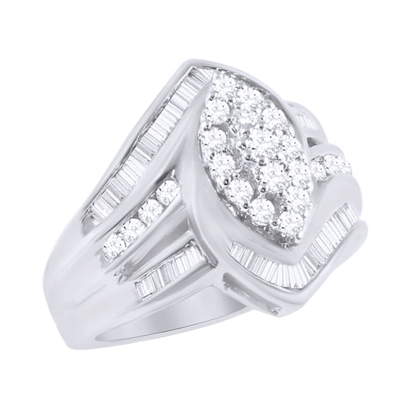 AFFY Cubic Zirconia Cluster Engagement Ring in 14k White Gold Over Sterling Silver (1 Cttw) Size - 4