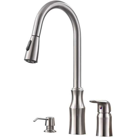 KINGO HOME 17 inch Brushed Nickel Pull-Down Kitchen Faucet, Single Handle High Arc with Soap Dispenser, 2 Spray Modes, Spot Resist, Grifo De Cocina