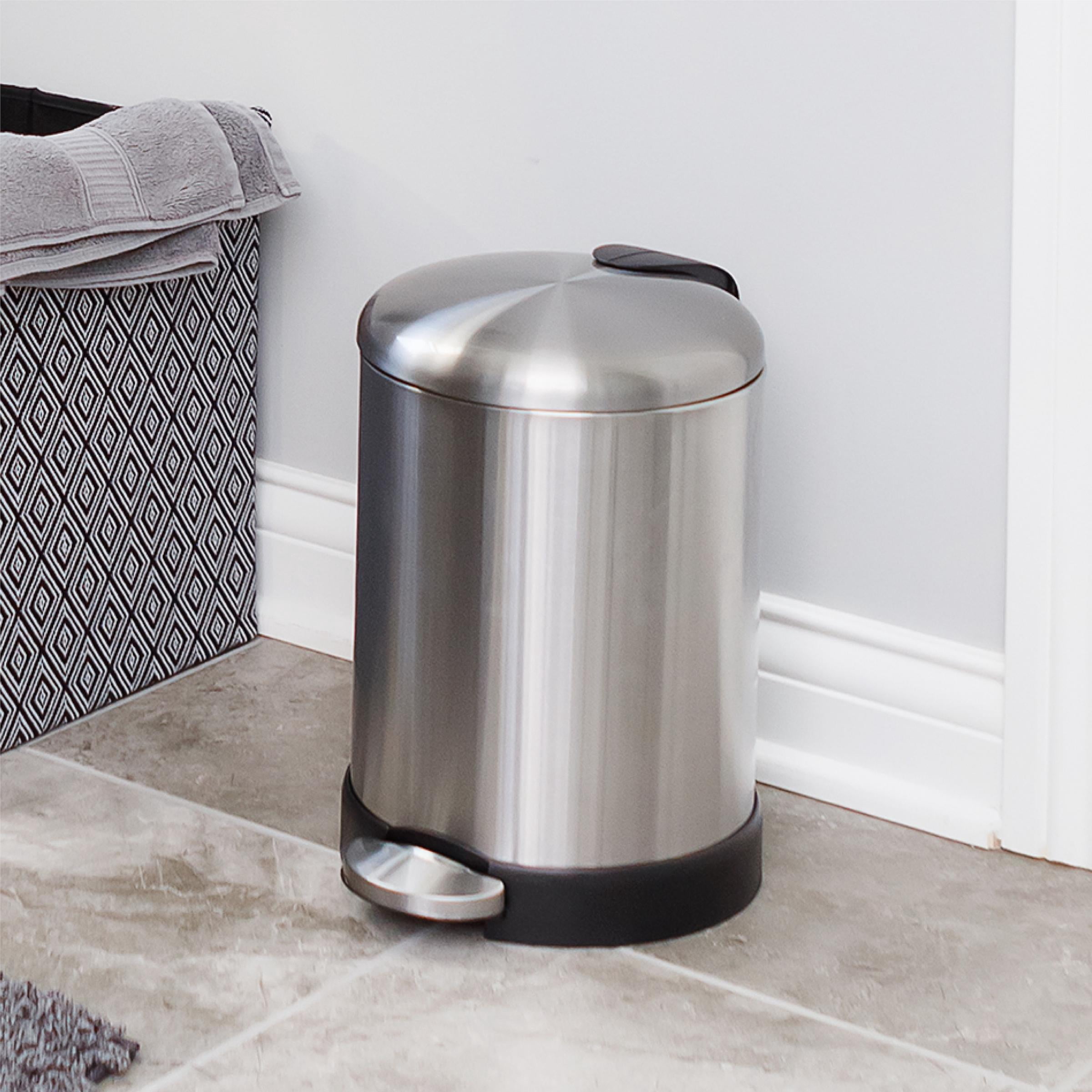 Glad Bathroom Trash Can, 1.2 Gallon Stainless Steel Small Step Garbage Bin with Lid, Silver
