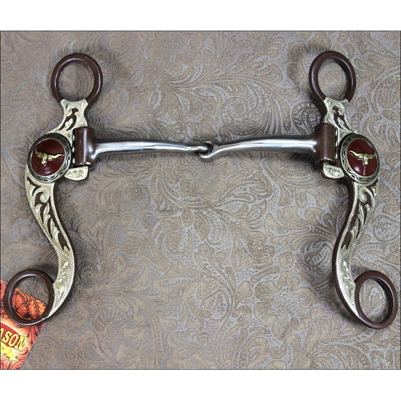 Hilason Antique Brown Horse Bit Snaffle Mouth W/Copper Inlay