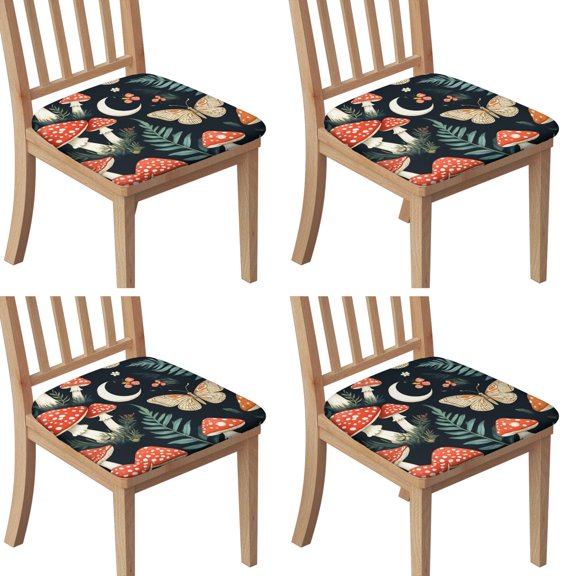 Mushrooms Butterflies Moon Pattern Seat Covers for Dining Room Chairs Set Of 4,Stretch Printed Washable Chair Seat Cover with Elastic Ties and Button,Removable Waterproof Couch Cushion Covers