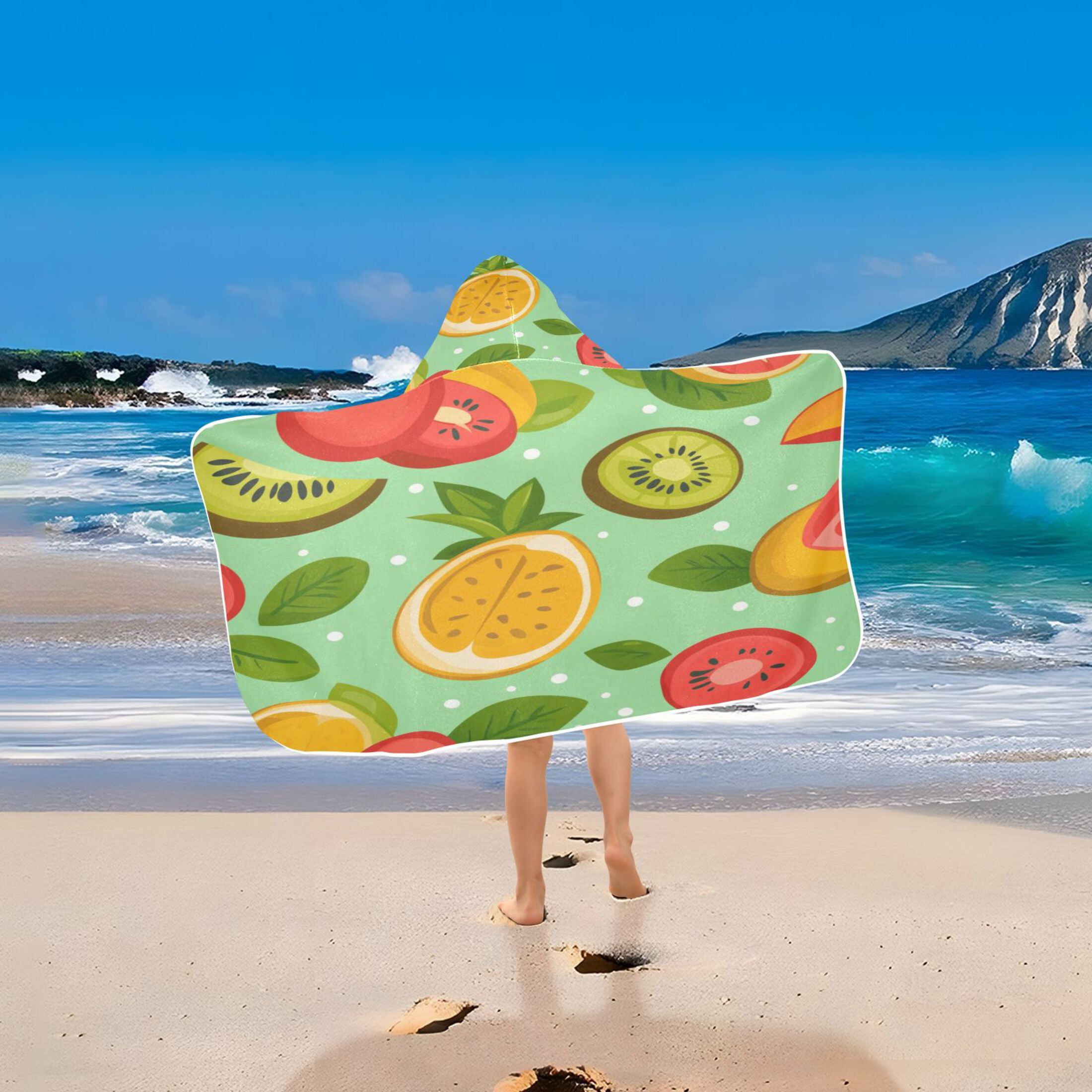 Fruity Pattern 50x23.5" Baby Hooded Bath Towel Poncho, Quick-Dry and Triangle Pocket, Kids' Essential