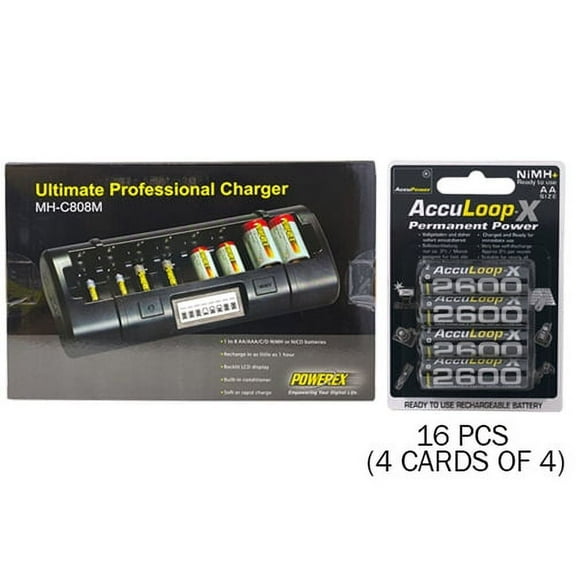 Powerex MH-C808M 8 Bay LCD Charger   16 AA NiMH AccuPower AccuLoop-X Rechargeable Batteries (2600 mAh)