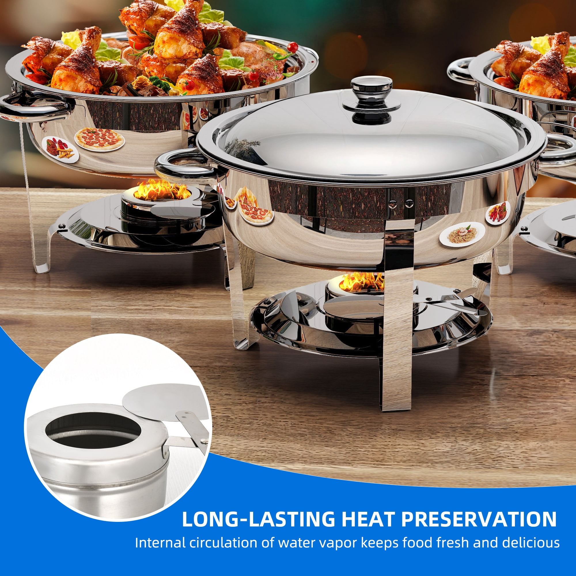 Uforic 5QT Chafing Dish Buffet Set, Round Stainless Steel Chafers and Buffet Warmers Sets with Food Pan, Fuel and Lid Holder, 1 pack