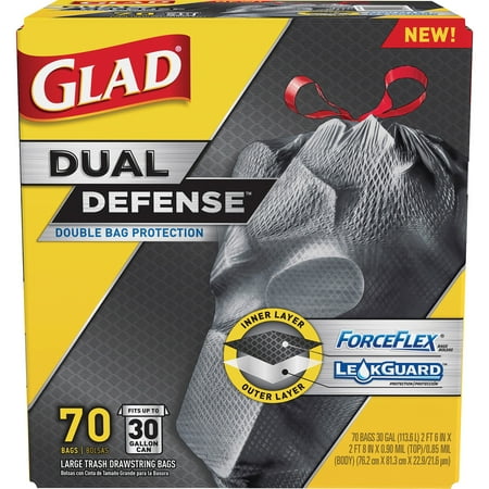 30 Gallon Spill Kit - Glad ForceFlexPlus Drawstring Trash Bags, 30 Gallon, 70 Ct