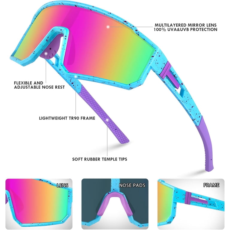 UV400 Sports Sunglasses Lightweight Adjustable Nose Pads HD Lenses Sports Sunglasses With UV400 Protection (Black) – grinderPUNCH main image 3