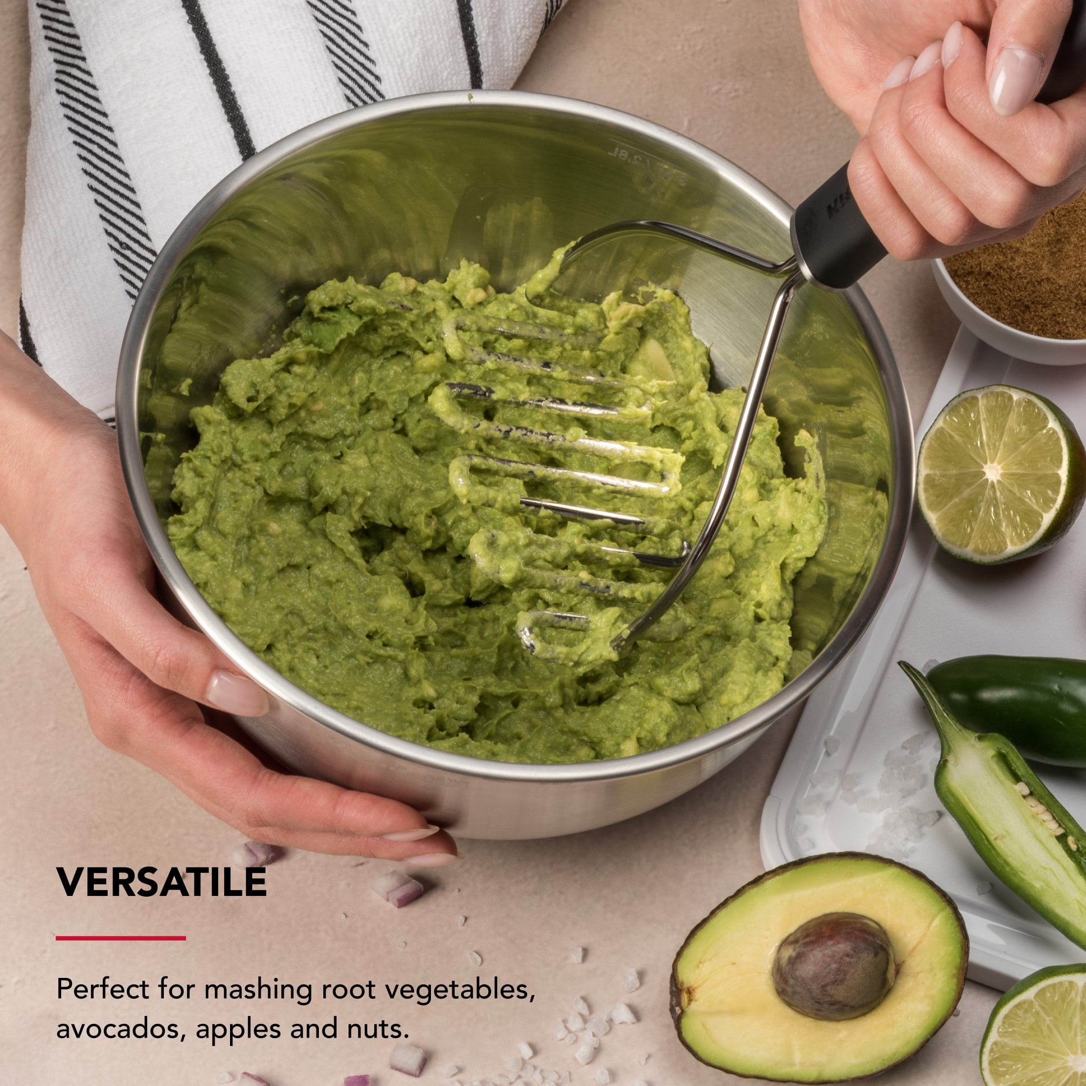 KitchenAid Stainless Steel Potato Masher with Ergonomic Handle, Black