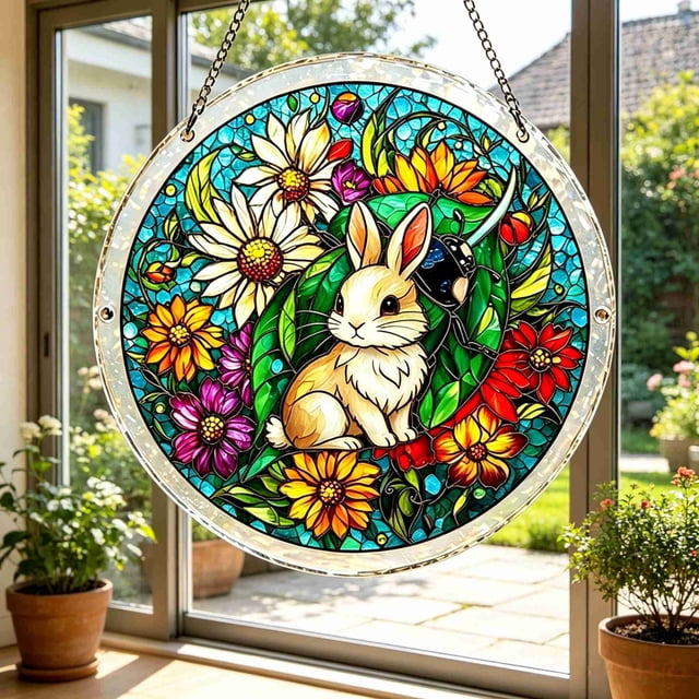 IROINID Decorations for Home Tables,Modern Room Decorations,20cm Acrylic Colorful Acrylic Style Window Hanging Colorful Flower Decoration with Chain Suitable for Garden Terrace Home