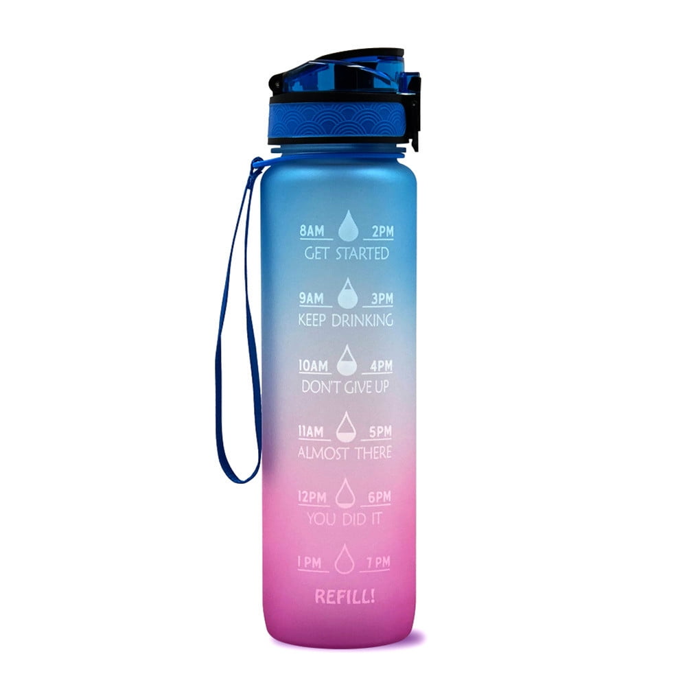 TACGEA Water Bottle 32oz Grey Motivational Sports Water Bottle with Time Marker to Drink for Outdoor Fitness Sports and Office BPA Free and Leakproof 