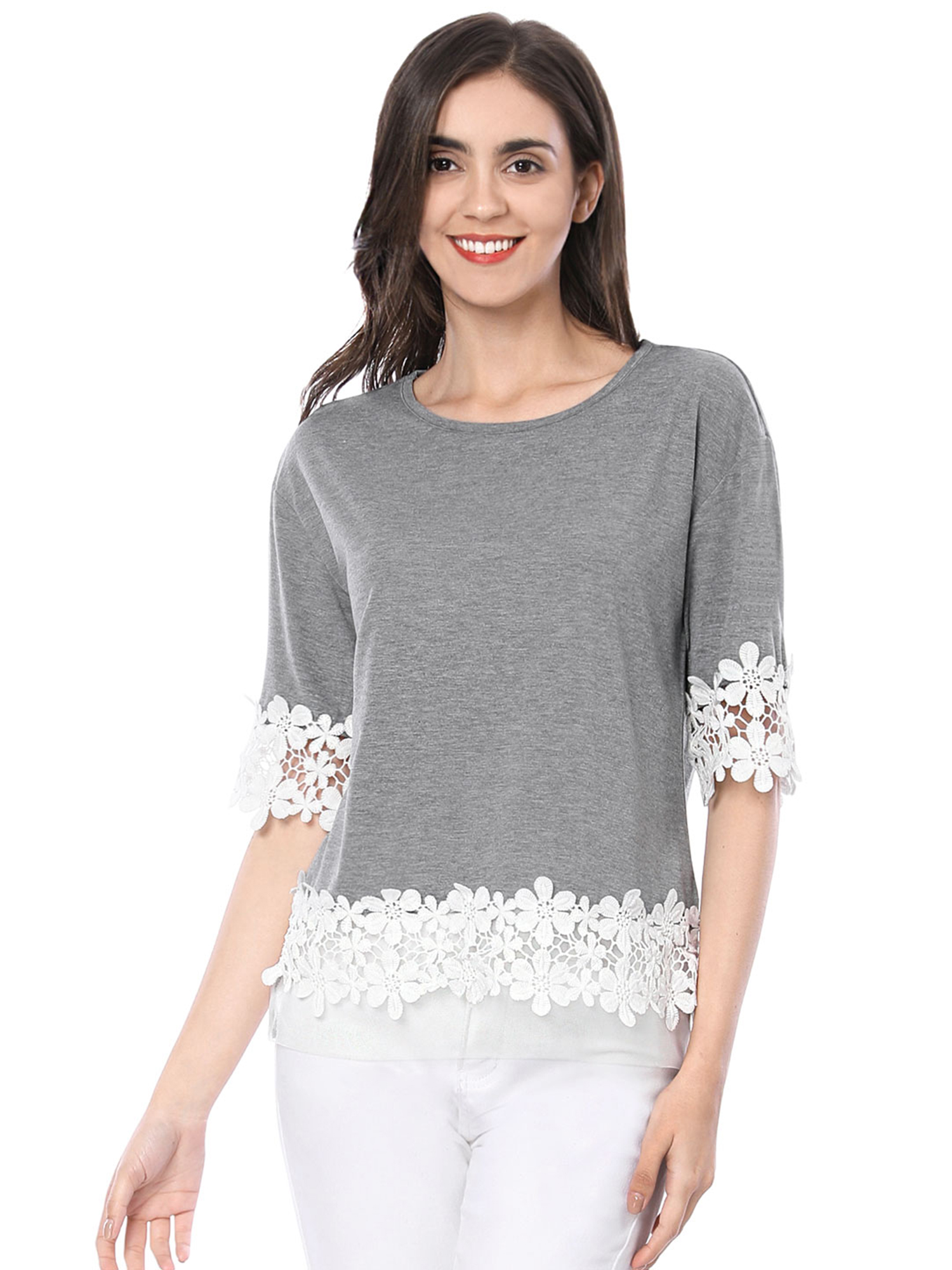 Women Elbow Sleeve Drop Shoulder Lace 