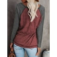 thumbnail image 6 of SHIBEVER Fall Fashion Color Blocked Tunics Tops For Women Long Sleeve Crew Neck Cross Split T Shirts Blouses Claretblock, 6 of 6