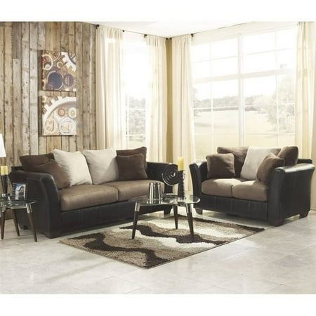 Ashley Masoli 2 Piece Faux Leather Sofa Set In Mocha