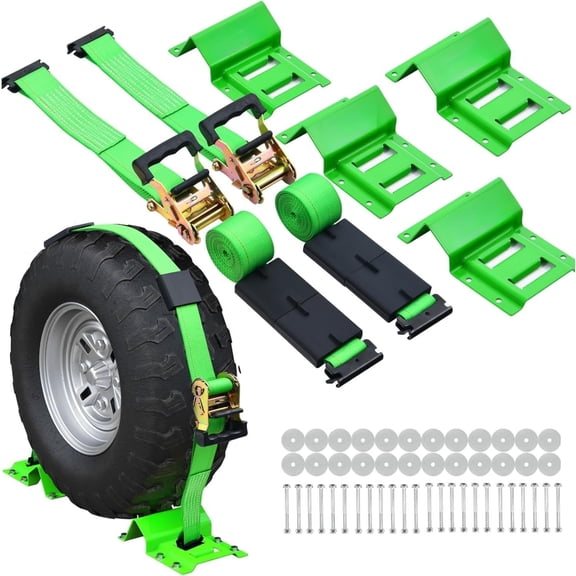 Wheel Chock Tie-Down Kit with Rubber , (4,500lb Break Strength)  E Track Trailer  Straps for ATV, UTV, - 2