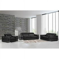 HomeRoots 329596 114 in. Sturdy Black Leather Sofa Set