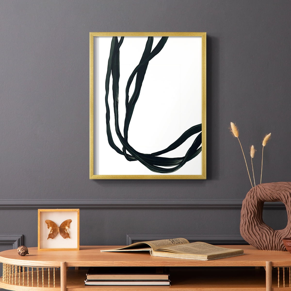 Onyx Ribbon II in Gold Solid Wood 16 x 20 Framed Print