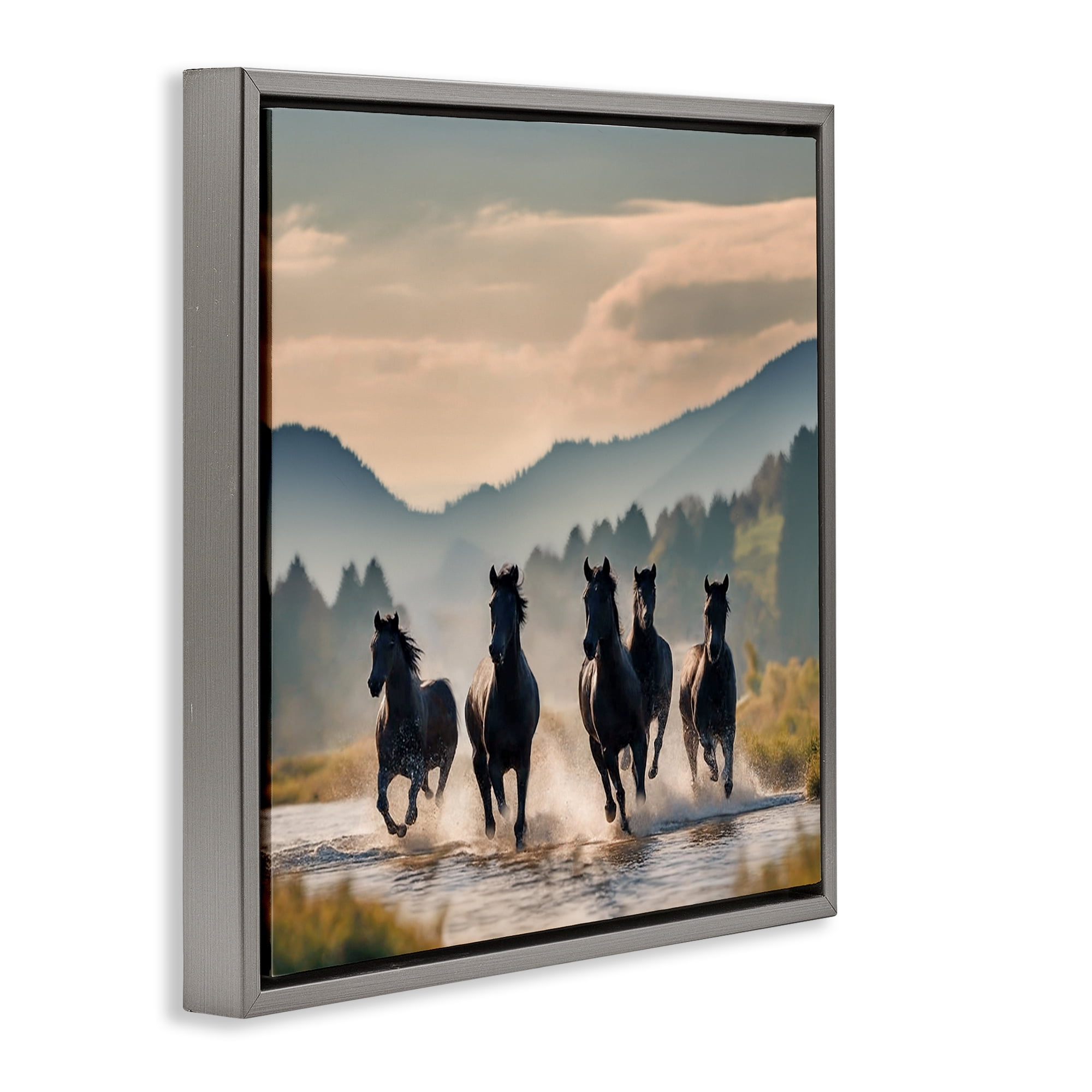 Stupell Industries Canyon Stallions Trotting Animals Painting Gray Floater Framed Canvas Art Print Wall Art, 25 x 25