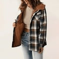 thumbnail image 2 of MORTTIC Women's Plaid Flannel Hooded Jacket, Long Sleeve Button Front Fleece Lining Coat with Pockets Brown，S, 2 of 9