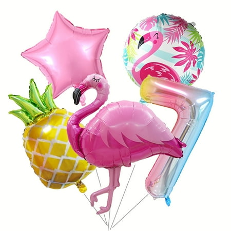 Tropical Flamingo Pineapple Foil Set Number 7 Color Number Balloon Girl Birthday Hawaiian Party Baby Shower Decoration