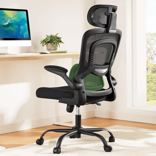 Silla de oficina ergonómica Marsail con respaldo alto y reposacabezas 2D, negra