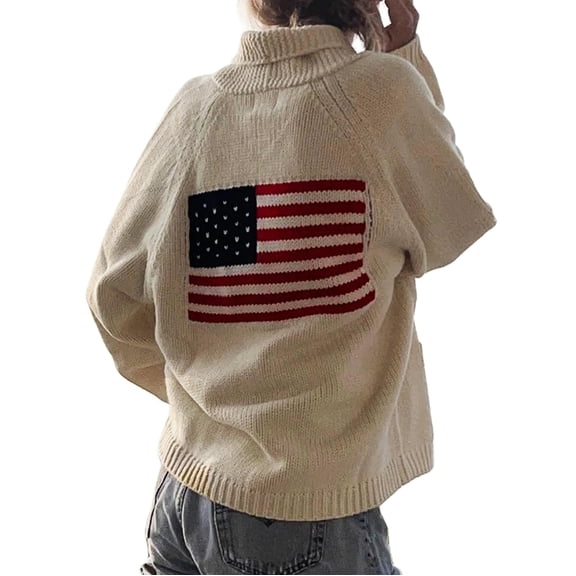 Women American Flag Cardigan Sweaters Y2k Long Sleeve Open Front Button Down Cardigans USA Flag Knitwear