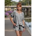 thumbnail image 4 of LMLYSoH Women Plaid Set, Short Sleeve Ruffled Shirt with Elastic Waist Shorts Summer Outfit, 4 of 6