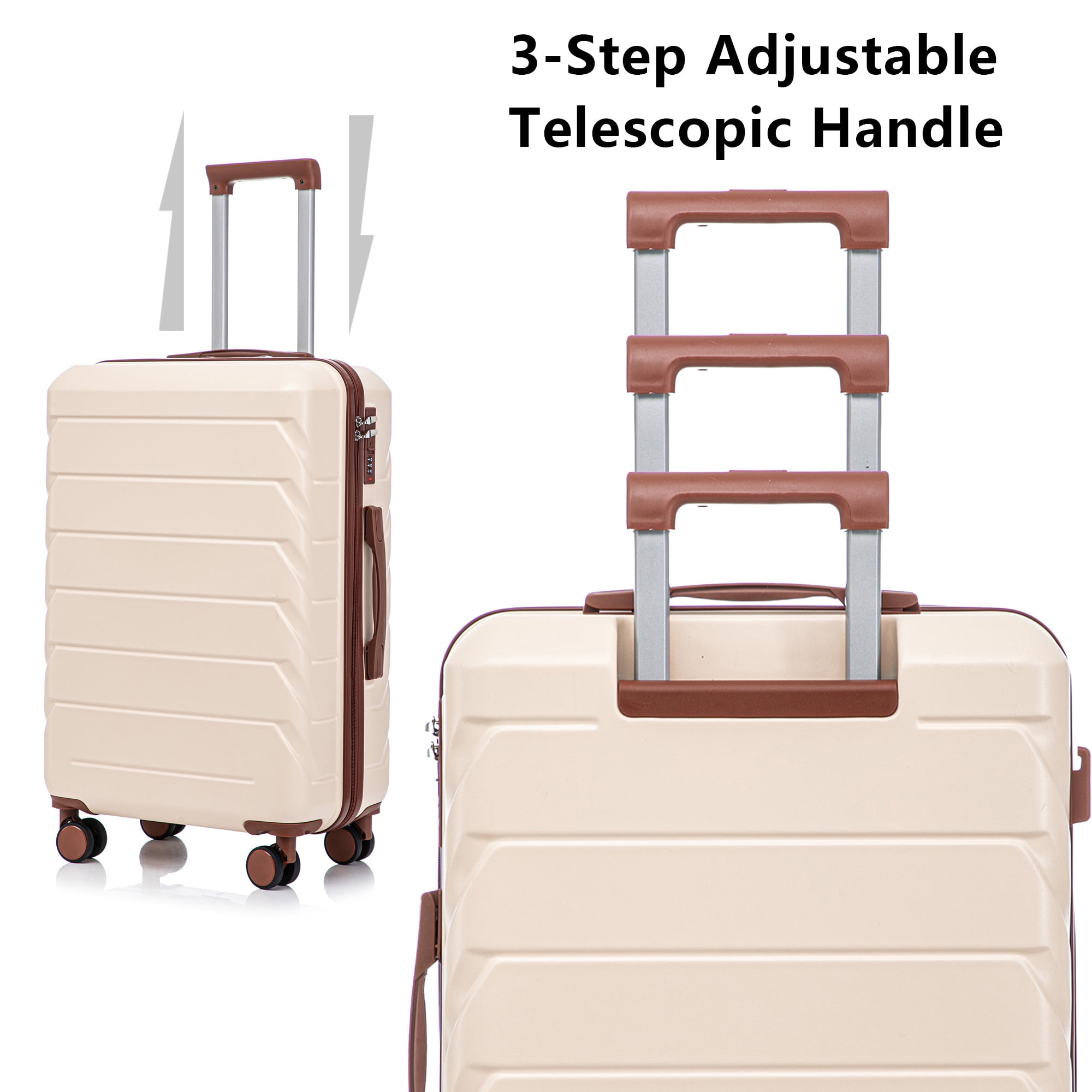 Alvantor 3Pcs Luggage Set, ABS Hardside Spinner Suitcase with Combination Lock, 20/24/28 Inch, Beige