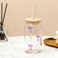 thumbnail image 3 of Cute Bow Glass Cups With Lids 500ML(16OZ) Aesthetic Iced Coffee Cup Girly Preppy Design Tumbler Mug Birthday Valentines For Teen Girl,PP, 3 of 6