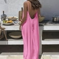 thumbnail image 2 of HVOBTTY Summer Women's Sleeveless Maxi A-Line Dress Solid Color Strap Backless Round Neck, 2 of 5