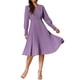 thumbnail image 1 of VESTIDOS V DE CUELLO INSPIRADORES CHIC PARA MUJERES, CON MANGAS PUFF PLISADAS, ELEGANTE Y CASUAL, MIDI, L MORADO GRIS, 1 of 6