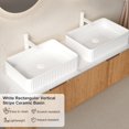 thumbnail image 4 of 60 Inch Bathroom Vanity with Double Sink, Floating Bathroom Cabinet with White Rectangular Ceramic Basin and Marble Top, 2 Large Soft-Closing Storage Drawers, Pre-Assembled, Nature Wood, 4 of 7