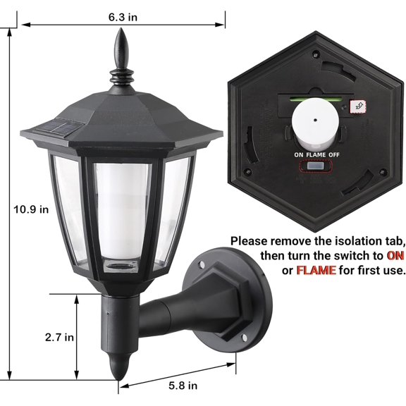 FGERFE-2 Pack Solar Flame Wall Lanterns Outdoor, Solar Powered Wall Mounted Sconce Lights, Flickering Flame LED Lights Auto On/Off Wall Hanging Lights, Waterproof for Garage Stair Patio Porch Yard