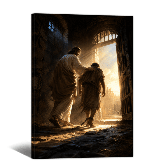 Christian Faith Canvas Wall Art Jesus Guiding Deliver Rescue Picture Prints, Catholic Religious Artwork Paintings for Living Room Bedroom Home Wall Decor