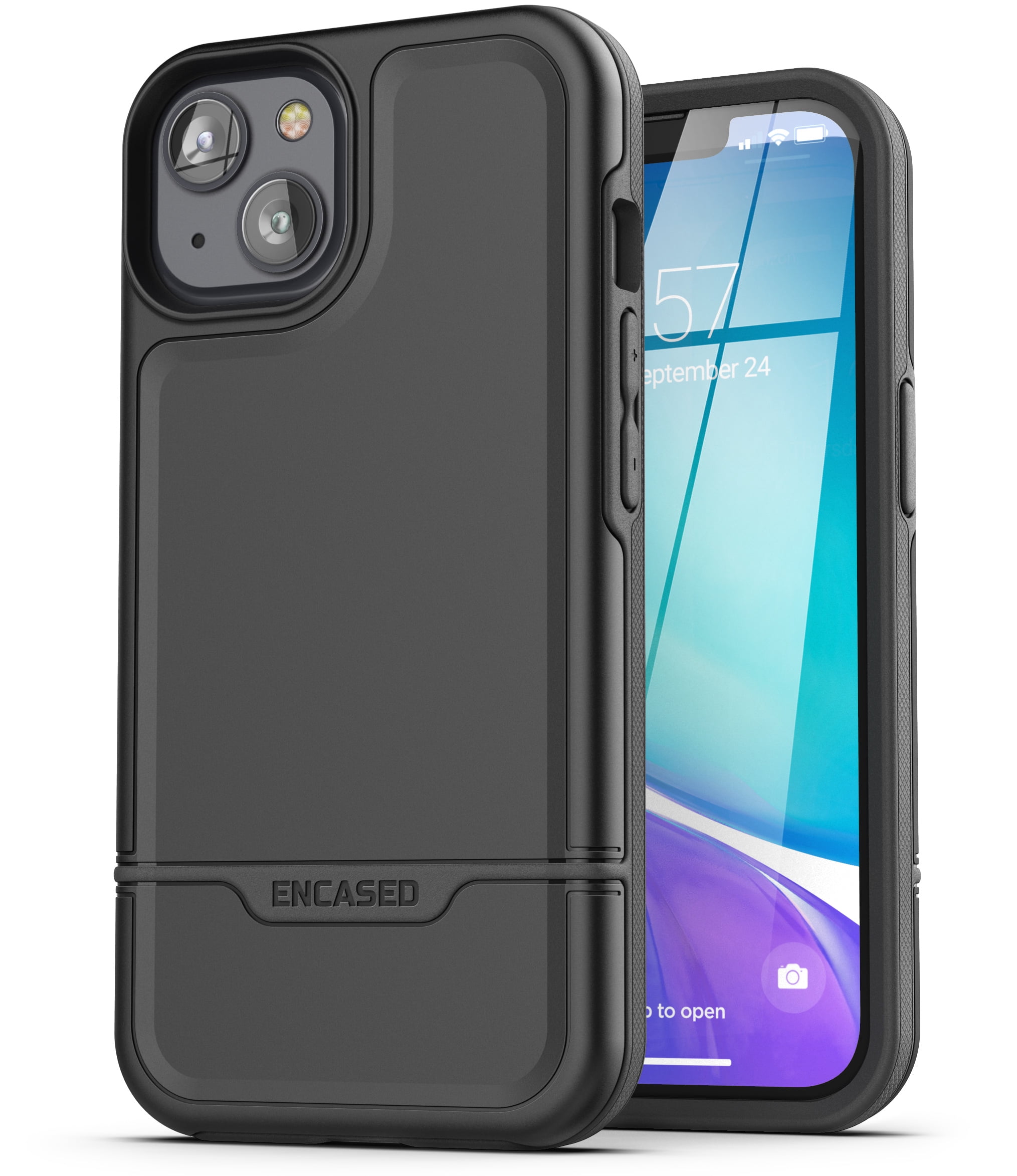 Encased Rebel Holster Designed for iPhone 14 PLUS Case with Belt Clip - Ultra Protective Heavy Duty Phone Case (Black)