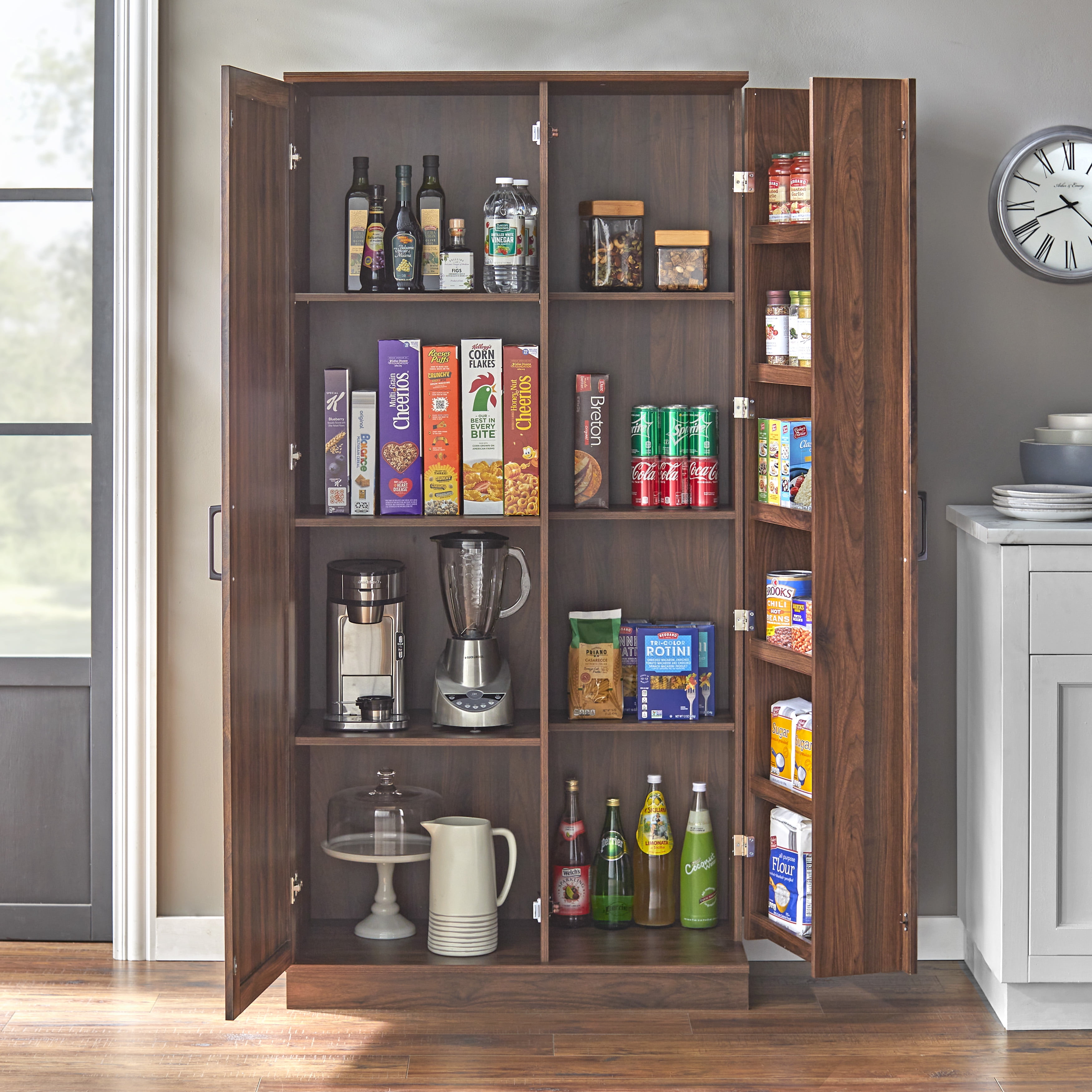 TMS Clarkson 71" Tall Modern Farmhouse Kitchen Pantry Cabinet, Walnut Finish
