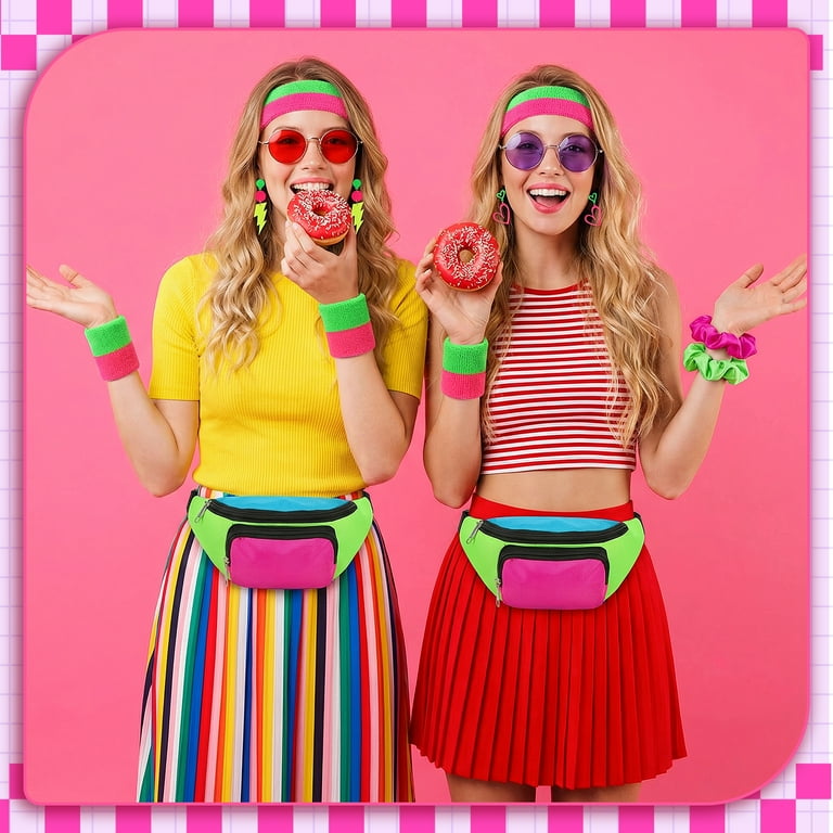 Sixwipe 80s Outfit for Women, 80s Fancy Dress Costume Accessories, Headbands Wristbands Earrings Socks Handbags Hair Ties Party Outfit Set for 80's