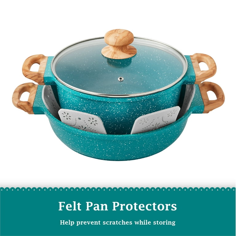 The Pioneer Woman timeless 18-piece turquoise cast iron essential set for  $80 - Clark Deals