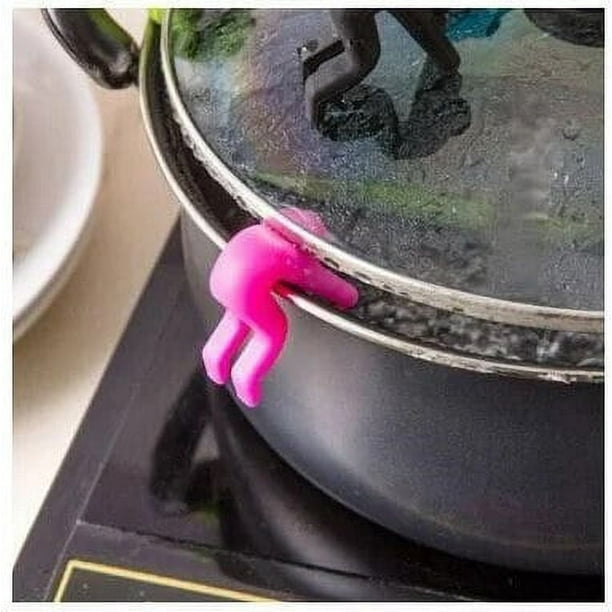 1 pieza de elevador de tapa a prueba de derrames para olla de sopa, herramientas de cocina, soporte de tapa de silicona resistente al calor, mantiene la tapa abierta, decoración, 1 pieza rosa