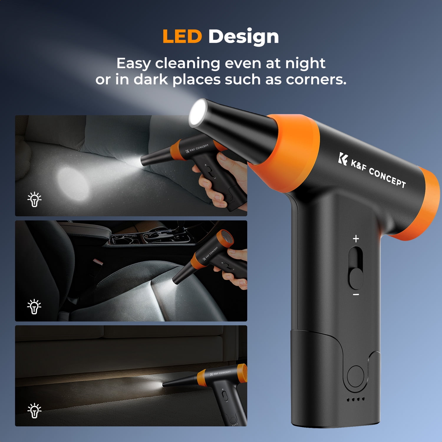 K&F Concept Blower & Suction 2 in 1 Compressed Air Duster, with LED Light,150000RPM Electric Air Duster, 3 Gear Adjustable&Portable, for Computer, Keyboard etc