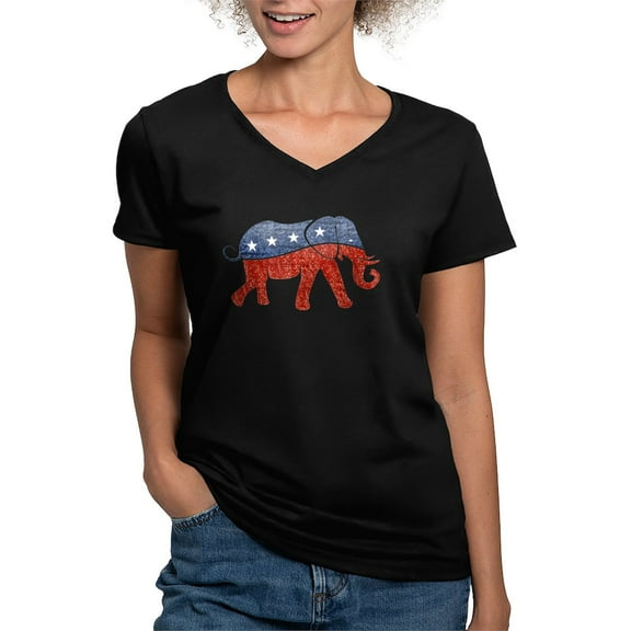 CafePress - Glitter Republican Elephant T Shirt - Women's V-Neck Dark T-Shirt