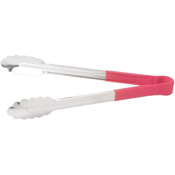 Winco Scalloped Tongs, 12", Red