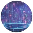 thumbnail image 3 of City Neon Streetview Night at Night Soft Bedroom Round Area Rug, Washable Cute Nursery Circle Throw Mat, Non-Slip Contemporary Small Low Pile Floor Carpet for Dorm Bedside, 3 of 6