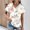 White, variant on ALLLIST V-Neck Ladies Tops White Short Sleeve Floral T-Shirts Button Casual Blouses for Women
