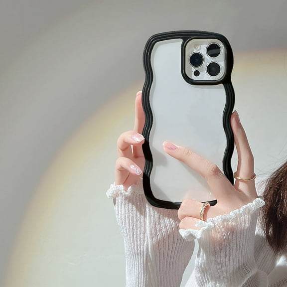 Case for iPhone 16 Pro Max, Cute Curly Wave Frame Clear Case for Girls Women, Transparent Soft TPU Bumper Shockproof Phone Cover for iPhone 16 Pro Max