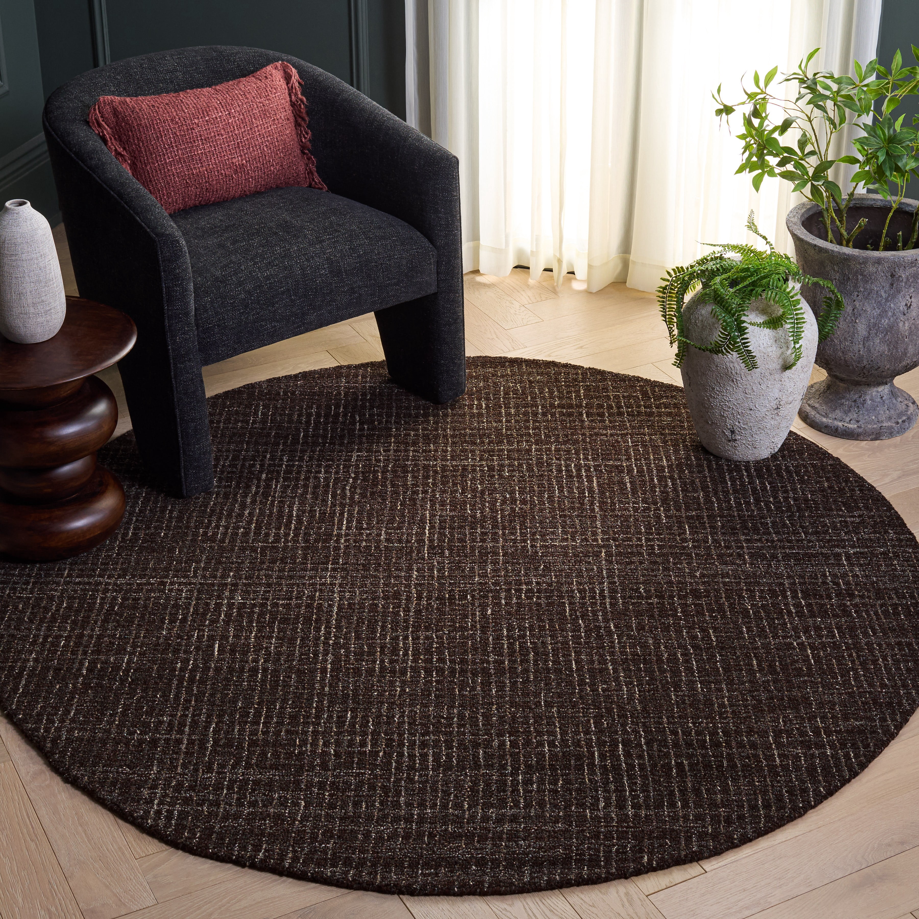 Safavieh Abstract Delia Distressed Wool Area Rug, Dark Brown, 6' x 6' Round