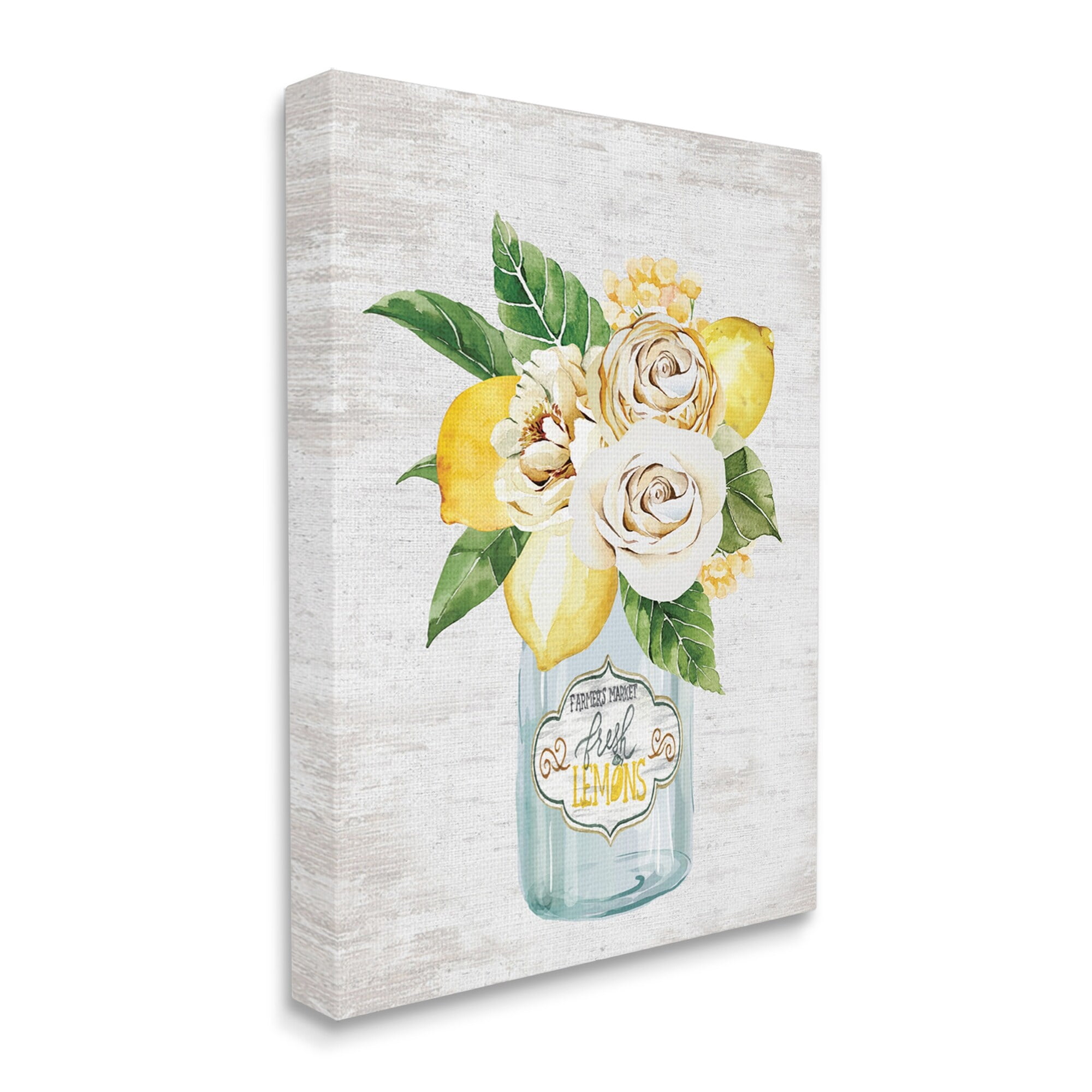 Stupell Industries Fresh Lemon Floral Bouquet Farmers Market Jar, 36 x 48,Design by Lettered and Lined