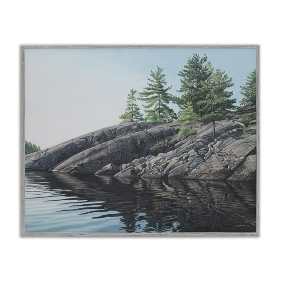 Stupell Industries Rustic Lodge Rocky Lake Scenery Gray Framed Giclee Art, 14 x 11, by Clinton Jammer