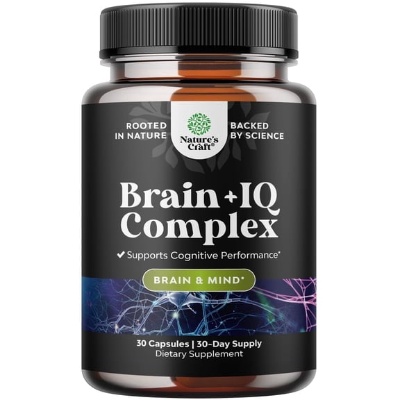 Natures Craft Nootropic Memory Supplement with Vitamin B12 for Brain Health Support, 30 Capsules