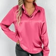 thumbnail image 6 of TFEOQRY Women's Satin V Neck Blouse Solid Long Sleeve Elegant Dressy Top Casual Office Work Shirt Pink, 6 of 7